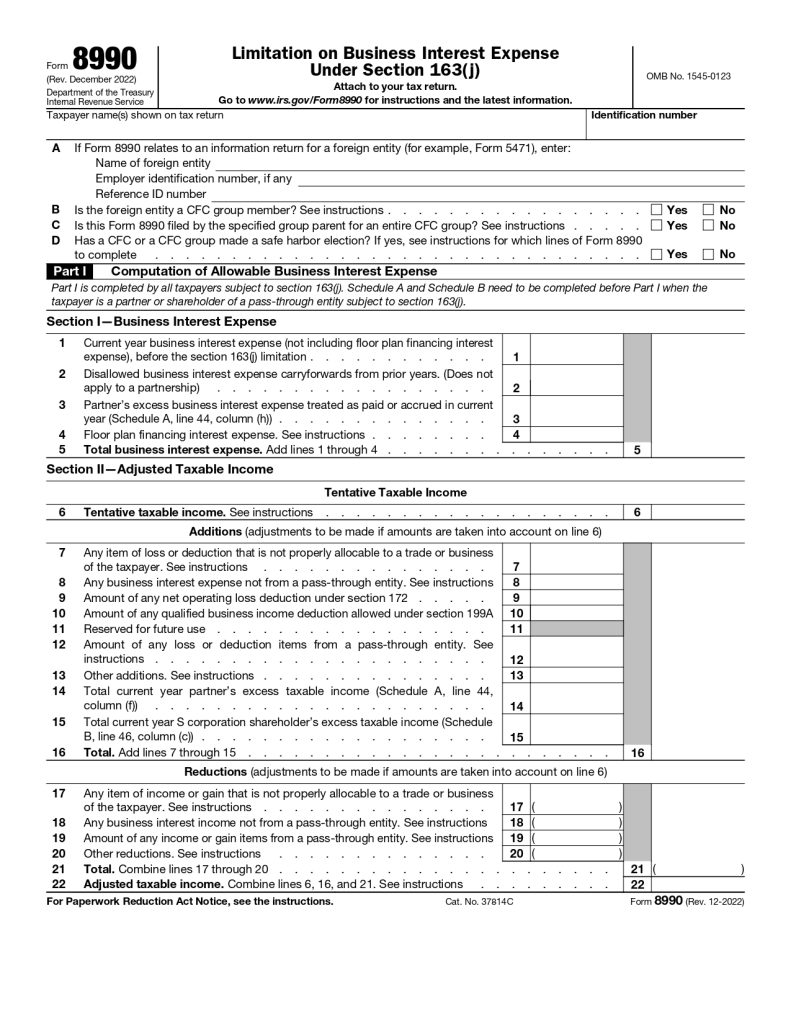 Form 8990 Limitation on deduction for Business Interest Expense