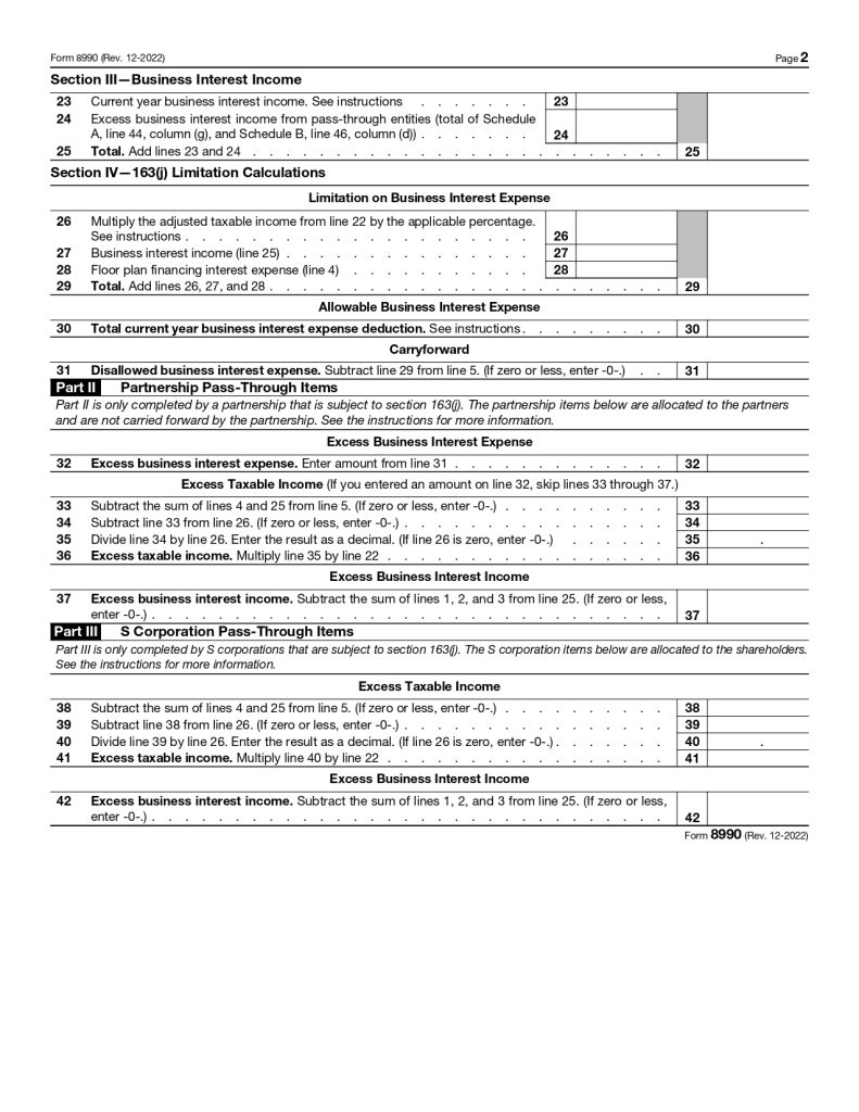 Form 8990 Limitation on deduction for Business Interest Expense